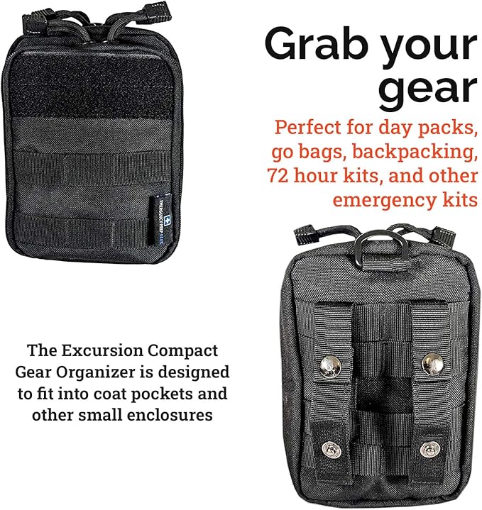 EPG Tactical EDC Organizer, Molle Utility Pouch - First Aid Black Backpack Organizer, Small, Modular Survival Bag