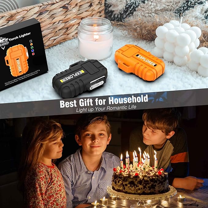Torch 2 Pack Windproof Outdoor Gas Lighter - Adjustable Jet Flame, Fireplace, Fireworks, Grill, Camping, BBQ - Black+Orange (Without Butane)