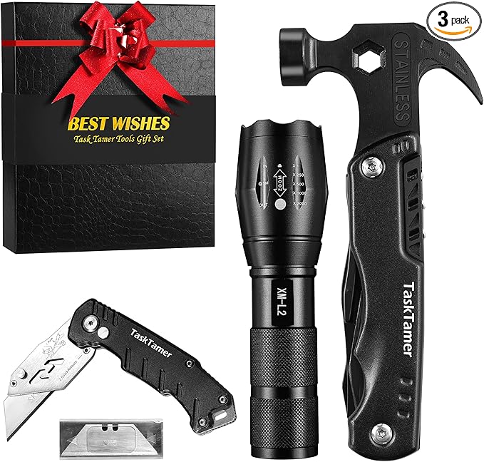 Multitools For Men Women, Multi tool Gift Set with 3 tiems Multi-tool Hammer, Utility Knife, LED Flashlight, EDC Toolbox for Car, Super Tools Gifts Set For Father Husband for Christmas Birthday