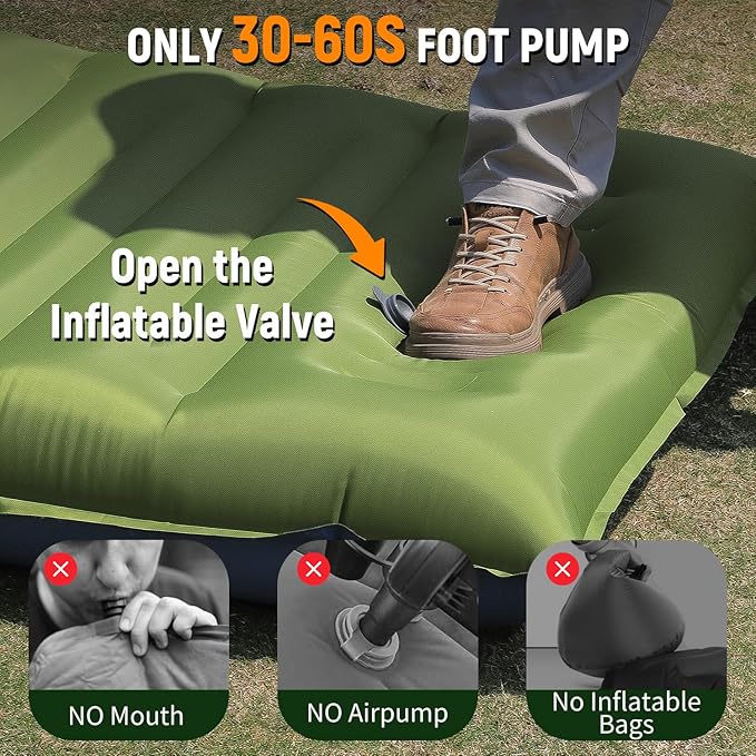 Myxslop Camping Sleeping Pad, Thick 5 Inch Camping Mat with Pillow Built-in Foot Pump Ultralight Inflatable Sleeping Pads for Camping, Backpacking, Hiking, Tent