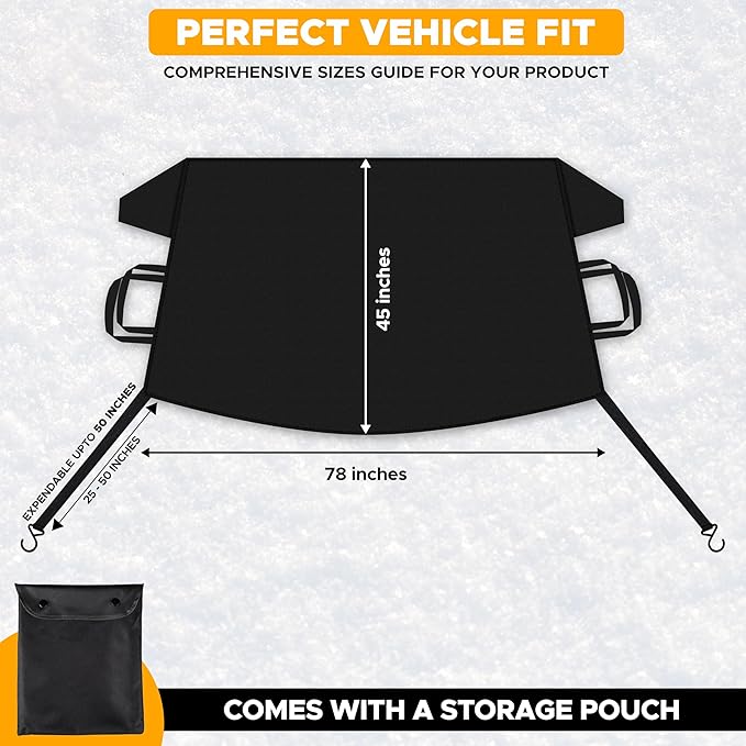 EcoNour Windshield Cover for Ice and Snow | Enhanced 600D Oxford Fabric Windshield Frost Cover | Water, Heat & Sag-Proof Car Windshield Snow Cover | Suitable for Van & MPV | XX-Large (78 x 45 Inches)