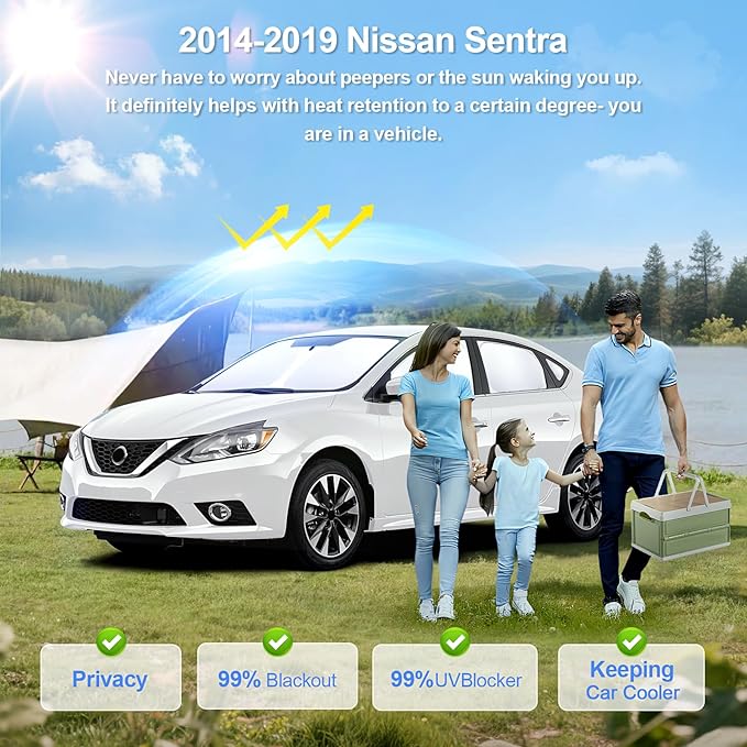 8pcs Car Window Shades for Nissan Sentra 2014-2019 Accessories,Windshield Side Rear Full Sunshade,Sun Visor UV Blocking, Privacy Protection and Blackout for Camping Outdoor