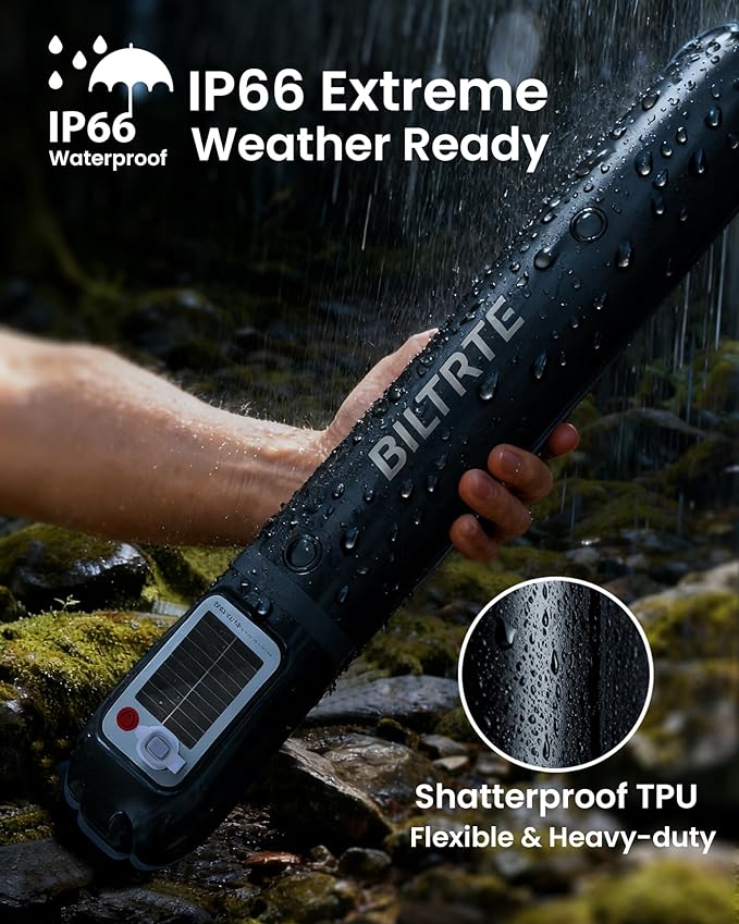 24" Inflatable Solar Camping Lantern, Magnetic LED Tube Light with USB-C 2000mAh Power Bank, IP66 Waterproof TPU Tent Light for Hurricane Emergency, Backpacking & Off-Grid Survival (Black)