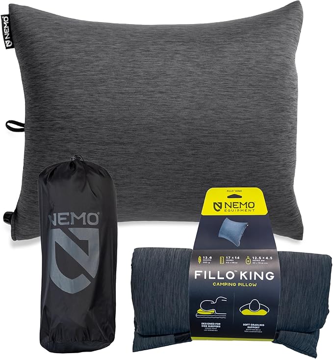 Nemo Equipment Fillo King Luxury Camping Pillow - Black Pearl/Birch Bud - One Size