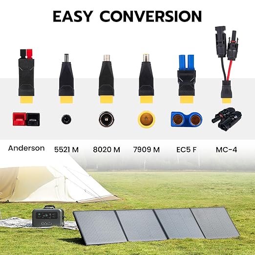 Solar Panel Connector Kit 6 in 1 Cable Solar Connector 14AWG Heavy-Duty Cable Weatherproof for RV Camping Portable Power Staion Generator DC5521 7909 8020 XT60 (10FT)