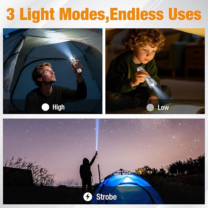 EverBrite Mini Flashlight, Zoomable LED Flash Light, 3 Modes, 3AAA Batteries Included, Handheld Small Flashlight for Camping, Emergency, Home, Christmas Gifts – Grey