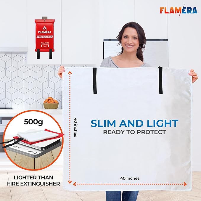 Emergency Fire Blanket for Home and Kitchen (2-Pack) Fireproof and Fire Suppression Blanket | 40"x40" Fiberglass Fire Blankets for Home Safety, Camping, and Office - Fire Retardant Blankets for Fires