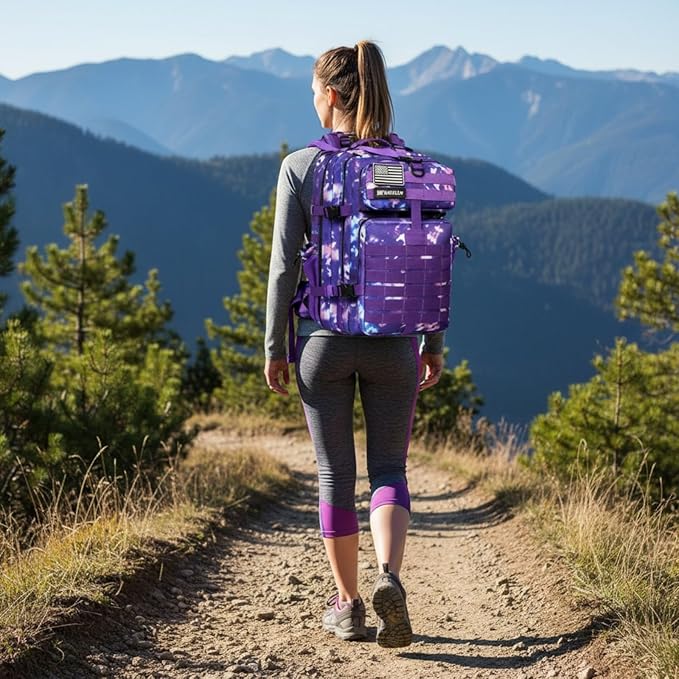 45L Military Tactical Backpack for Men & Women Bug Out Bag Assault pack Molle Daypack Hiking Trekking Rucksack (2.0 side pockets (purple tie-dye)