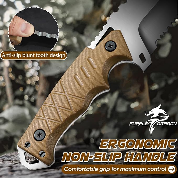 Purple Dragon Fixed Blade Knife - Tanto Knife with D2 Steel Blade and G10 Handle - Camping Knives with Sheath for Bushcraft Survival Hiking - Christmas Gift for Men and Women