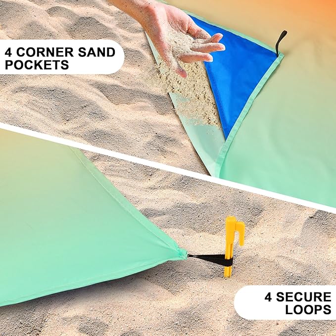 AISPARKY Beach Blanket Waterproof Sandproof Extra Large, Oversized Beach Mat, Quick Drying&Compact&Lightweight, Picnic Blankets Vacation Essentials for Outdoor Beach Camping (79" X 83" (4 Person))