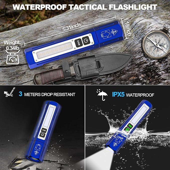 Banral Rechargeable Flashlights High Lumens - Super Bright Small Pocket Magnetic Flashlight, 8 Modes LED Tactical Flash Light, Dual Button Powerful Flashlight for Camping (1, Klein Blue)