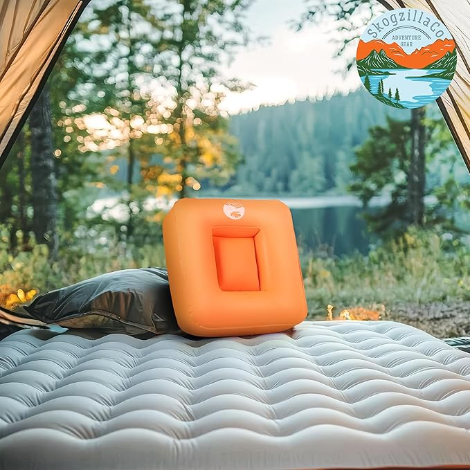 SkogzillaCo- Camping Inflatable Pillow Dual Chamber Ultralight Backpacking Pillow for Camping, Hiking & Travel, Blow Up Pillow with Adjustable Neck, Compact Portable- Orange