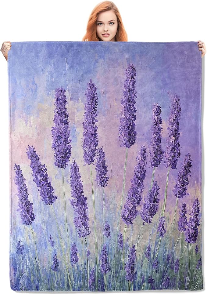Lavender Fields Flannel Blanket, Floral Gifts, Lavender-Themed Blanket for Women, Soft Lightweight Throw Blankets for Bed Home Travel Decor 60" x 80"