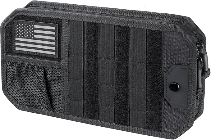 LIVANS Tactical Car Sun Visor Organizer, Auto Accessories Semi-Rigid Molle Panel with Zipper Storage Pouch & Glasses Holder, Gift for Car Gear, Fit Cars, Trucks, Suvs, Jeeps & Patrols(Black)