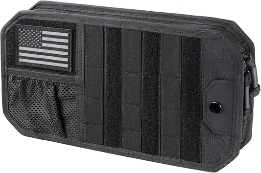 LIVANS Tactical Car Sun Visor Organizer, Auto Accessories Semi-Rigid Molle Panel with Zipper Storage Pouch & Glasses Holder, Gift for Car Gear, Fit Cars, Trucks, Suvs, Jeeps & Patrols(Black)