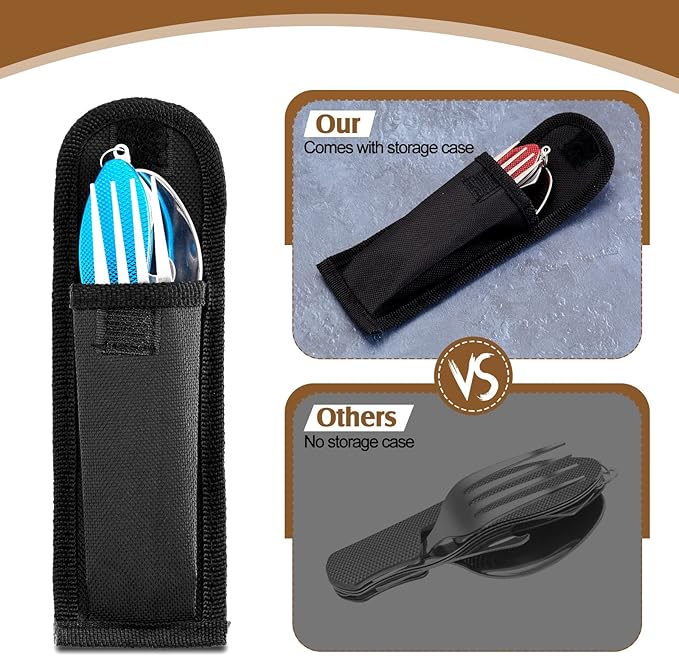 Folding Camping Utensil Set – Stainless Steel Spoon, Fork, Knife & Bottle Opener – Portable Outdoor Tableware, Backpacking Cutlery in Red, Green, Blue, Black, Gold(5 Pcs)