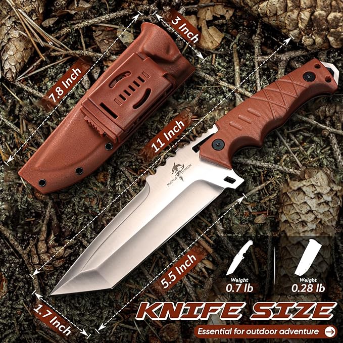 Purple Dragon Camping Knife with Sheath - D2 Steel Survival Knives for Camping, Bushcraft - Ergonomic G10 Handle Outdoor Survival Gear Christmas Gift for Men and Women