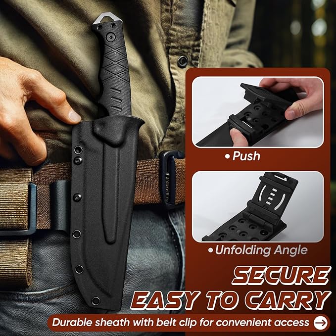 Purple Dragon Fixed Blade Knife with Kydex Sheath - D2 Steel Survival Knives for Camping, Bushcraft - Ergonomic G10 Handle Outdoor Survival Gear Christmas Gift for Men and Women