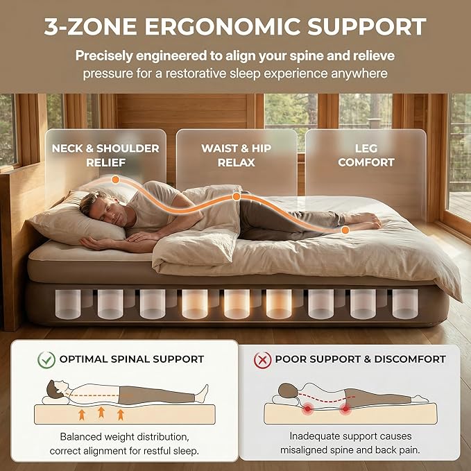 Naturehike California King Air Mattresses with Rechargeable Built-in Pump, Inflatable Mattress, Portable Blow up Mattress, Air Bed for Home, Camping, Guest