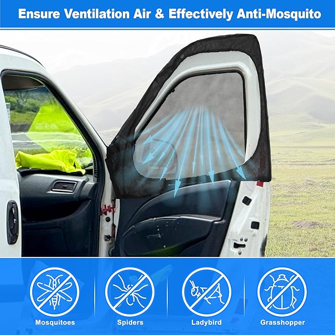 Magnetic Mosquito Screen for Front Doors for Ram Promaster 1500 2500 3500 2014-2025 47x31in Van Front Side Window Anti Mosquito Net Fine Nylon Mesh for Camping Fishing Field 1 Pair