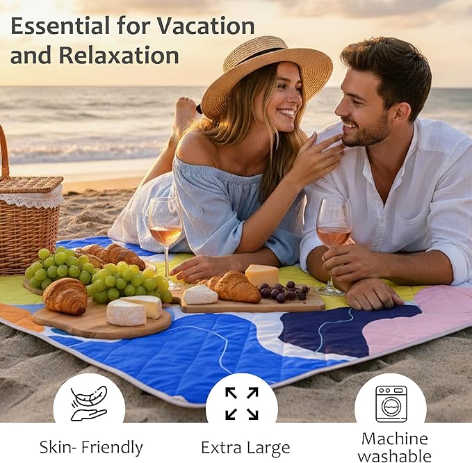Exclusivo Mezcla Waterproof Picnic Blankets 60x80 Inch, 3 Layer Extra Large, Sandproof and Foldable Outdoor Blanket for Beach Camping, Park and Travel