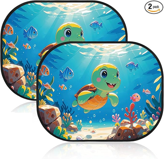 JUNEBRUSH Car Window Shades - 2 Pack, 17.6 x 14.4 inches, UV Protection, Ocean Animal Designs