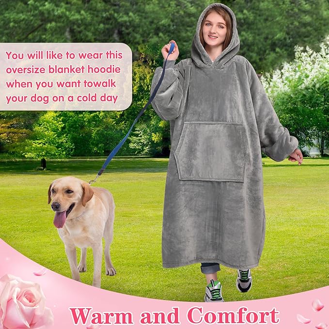 Waitu Wearable Blanket Sweatshirt Gifts for Women and Men, Sherpa Wearable Blanket Adult, Oversized Blanket Hoodie, Thick Sherpa Blanket, Warm Body Blanket Robe - Gray