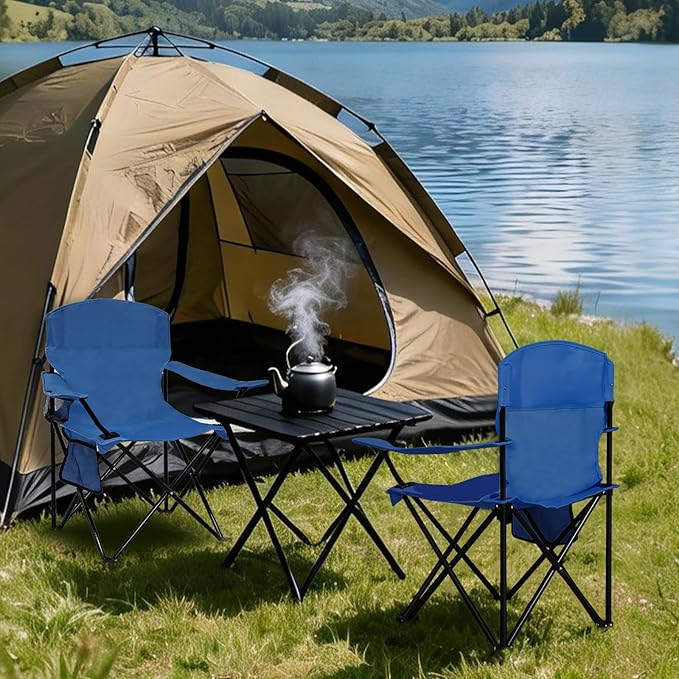 Folding Camping Chair with Cup Holder & Side Storage Bag 300lbs Capacity Lightweight High Back Portable for Beach, Picnic, Sport, Cyan
