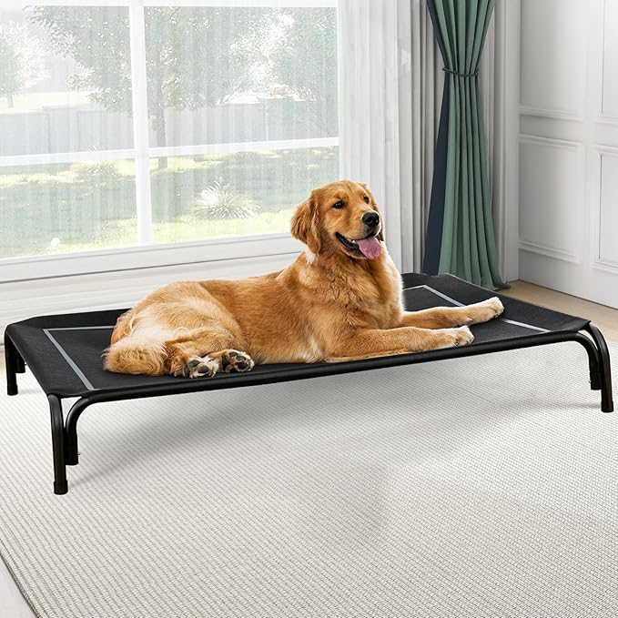 Czpalo Elevated Dog Bed, Raised Outdoor Dog Bed for Large Sized Dog, Portable Cooling Pet Cot with Breathable & Washable Mesh, Indoor & Outdoor Pet Hammock with Skid-Resistant Feet.