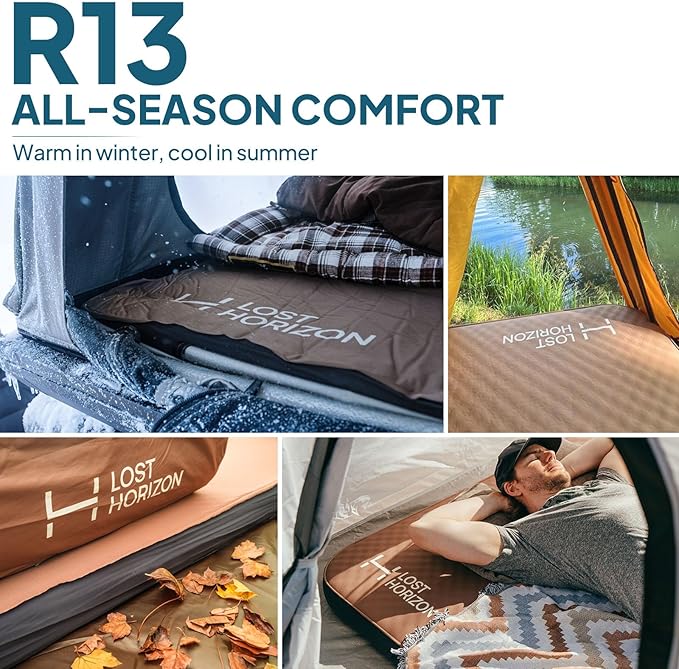 Lost Horizon Air & Foam Camping Mattress, Self-Inflating Sleeping Pad, 4.5" Thick, with Pump Sack, Full