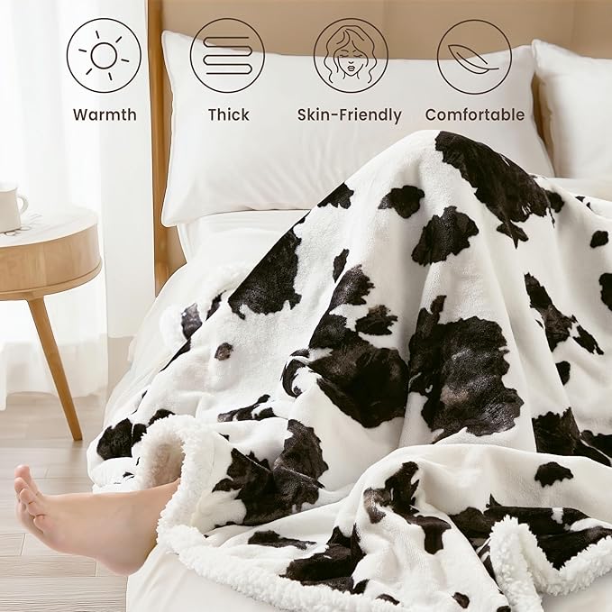 Heated Blanket Throw Electric Blanket – Fast Heating Blanket with 10 Heat Settings & 10 Hours Auto Off, Cow Print Blanket Cozy Soft Fleece Sherpa, Washable, Warm Gifts for Grandma