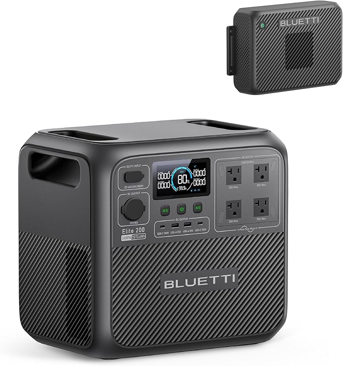 BLUETTI Elite 200 V2 Portable Power Station & Charger 2 (Ships Separately), 2073.6Wh LFP Backup, 4 AC Outlets (3900W Peak), 2.4 H Full Charge via Car, Perfect for Camping, Off-grid, and Power Outages