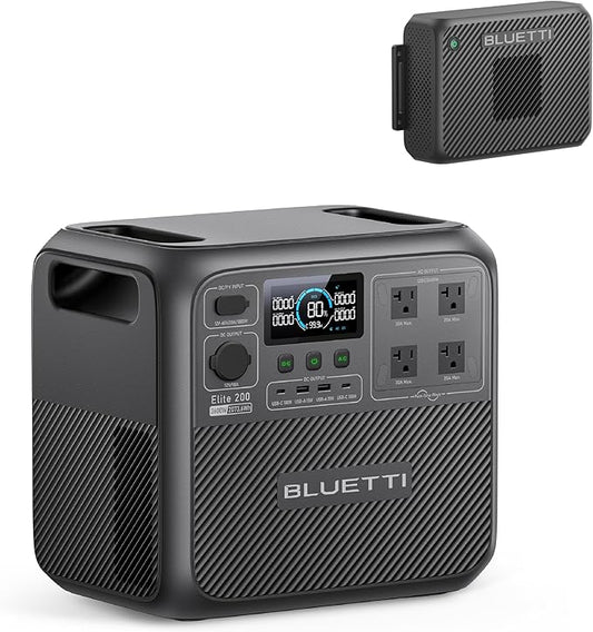 BLUETTI Elite 200 V2 Portable Power Station & Charger 2 (Ships Separately), 2073.6Wh LFP Backup, 4 AC Outlets (3900W Peak), 2.4 H Full Charge via Car, Perfect for Camping, Off-grid, and Power Outages
