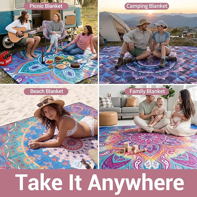 60x80" Picnic Blankets Waterproof Outdoor Huge Sand Free Beach Blanket Windproof Soft Patio Concert Ground Mats Backpacking Camping Travel Essentials Summer Outside Hawaii Vacation Stuff Gifts