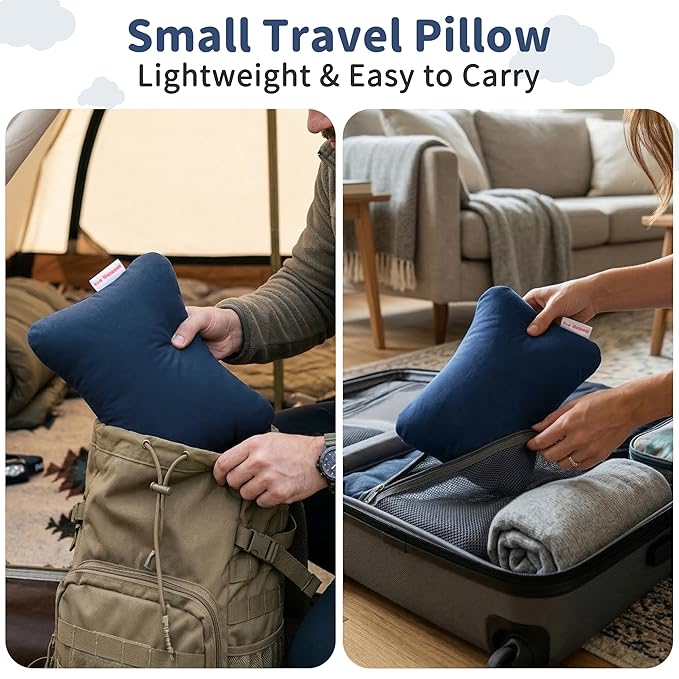 Pro Goleem Small Pillow 11"x7"x2.5" for Travel and Camping with Name Tag Mini Tiny Pillow for Room Couch Sofa Chair and Outdoor Car Air Nap Neck Lumbar Knee Rest Pillows, Navy Blue