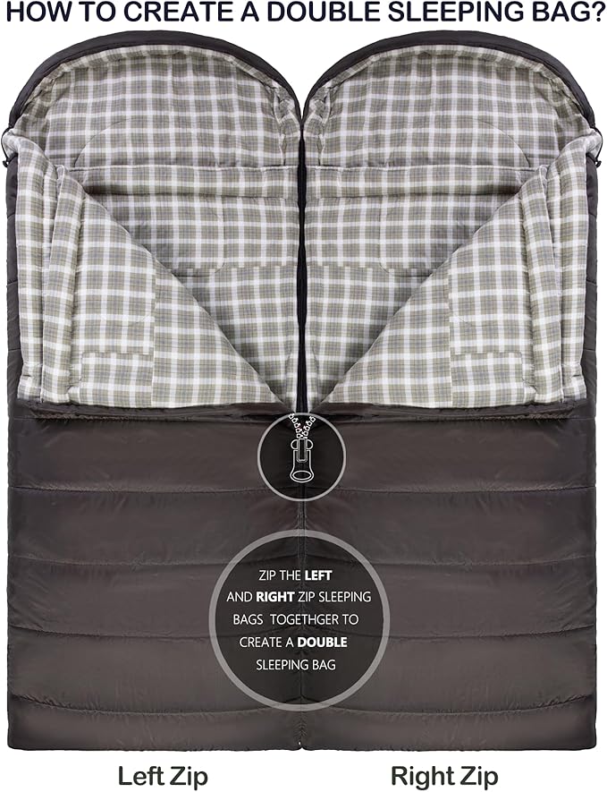 HiZYNICE Cold Weather Sleeping Bag 100% Cotton Flannel XXL for Adults Big and Tall,Free Compression Sack