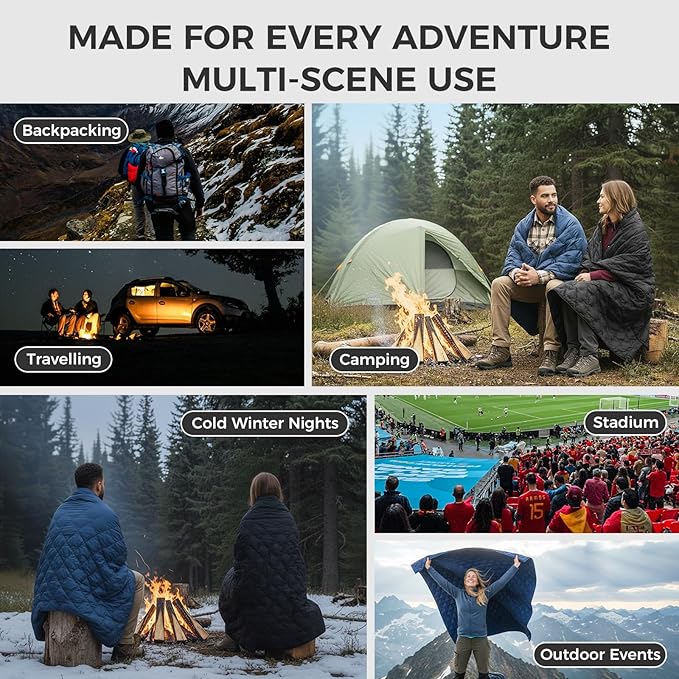 ATEPA Wearable Sleeping Bag, Recycled Water-Resistant Camping Blanket Poncho, Ultralight Packable Stadium Blanket for Outdoor