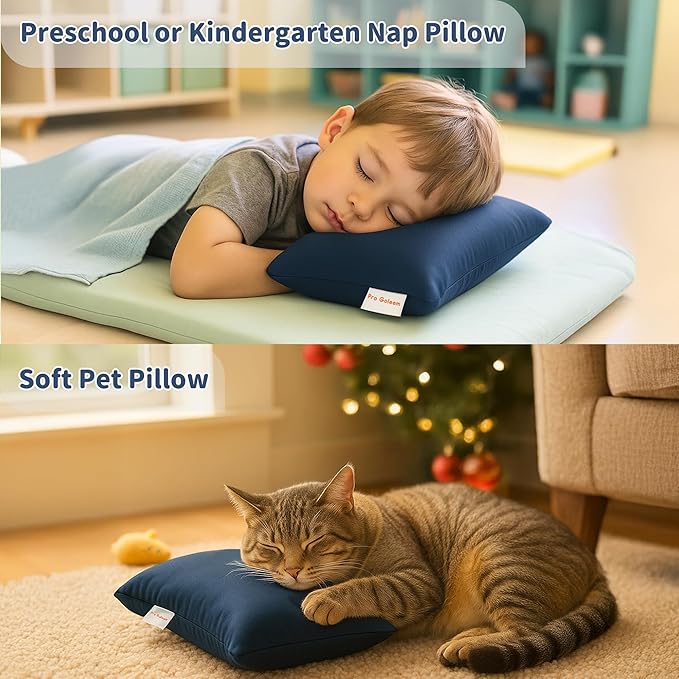 Pro Goleem Small Pillow 11"x7"x2.5" for Travel and Camping with Name Tag Mini Tiny Pillow for Room Couch Sofa Chair and Outdoor Car Air Nap Neck Lumbar Knee Rest Pillows, Navy Blue