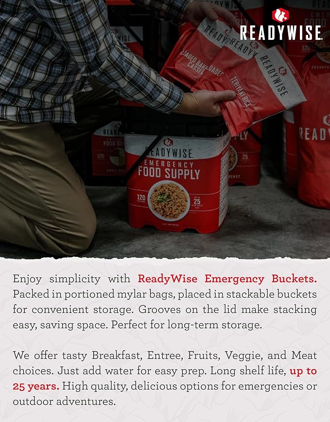ReadyWise Emergency Food Supply - 72 Hour Survival Kit, 30 Servings of Protein Meals, Freeze Dried Food for Backpacking, Camping Essentials & Disaster Prepping Supplies, up to 25 Year Shelf Life