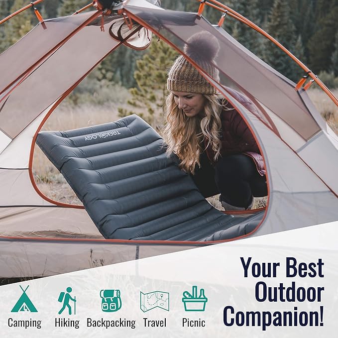 TREKOLOGY UL80 Ultralight Sleeping Pad – Inflatable Camping Sleeping Pad - 40D Nylon Compact Hiking Mat – Lightweight Air Mattress for Backpacking & Tent Camping