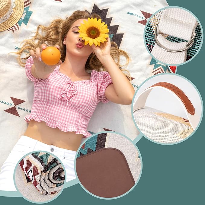 2 in 1 Extra Large Outdoor Picnic Mat Woven Summer Throw Blanket Boho Giant Beach Travel Essential Yoga Accessories Park Patio Lawn Garden Grass Ground Play Music Festival Concert Must Have