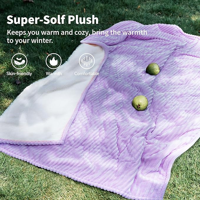 Texciting Heated Blanket Electric Blanket Throw 50”X60”-Heating Throw with 5 Heat Settings-3 Hours Auto Off,ETL Certified,Machine Washable (Purple)