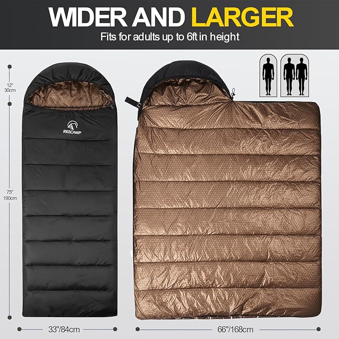 REDCAMP Flannel Sleeping Bag for Adults, Comfortable Cotton Sleeping Bags for Camping with Detachable Hood, Red/Grey/Blue/Black