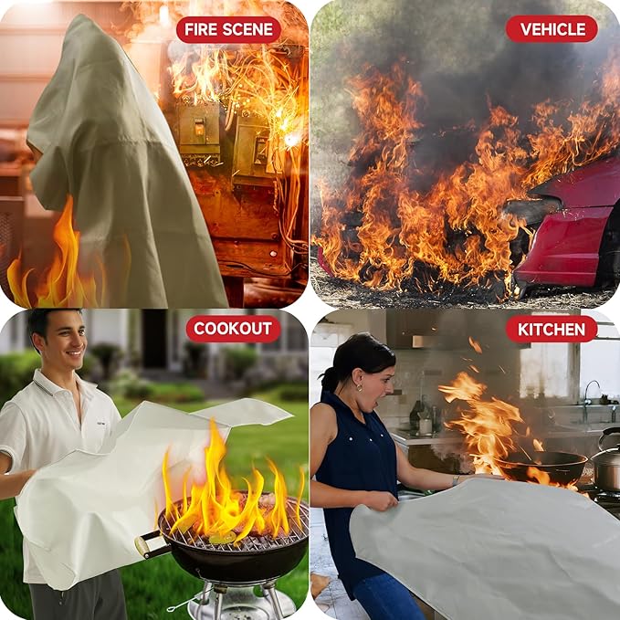 Emergency Fire Blanket for Home and Kitchen Safety - 100% Glass Fiber 40 * 40 Inches Fire Blanket for Kitchen, Car, Office, and School - Fire Blankets Emergency for Home (6 Pcs)