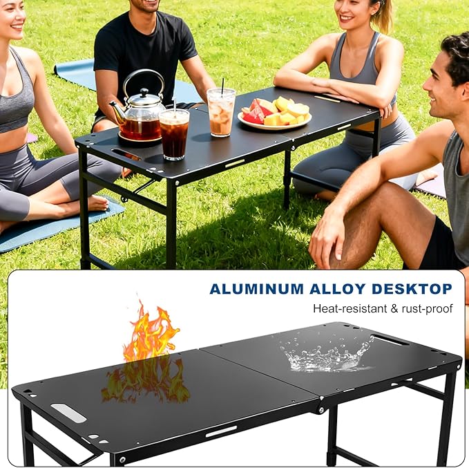 Tactical Camping Table with Adjustable Height, Collapsible Table Lightweight with Carry Bag for Camping, Travel expeditions, Hiking, Picnics, BBQs & Beach Trips