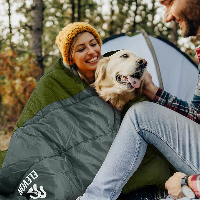 Elevon Sleeping Bag for Adults Teens Kids Cold Warm Weather, Portable Waterproof & Lightweight, Compact with Compression Sack, for 3-4 Seasons Camping, Backpacking, Hiking, Travel, Indoors Outdoors