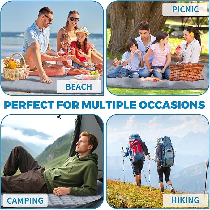 Double Camping Air Mattress with Built-in Foot Pump for 2 Person, Heavy Duty Waterproof Inflatable Sleeping Pad for Backpacking, Hiking, Tent, Upgraded 84.6" x 51.5" x 8" (Grey)