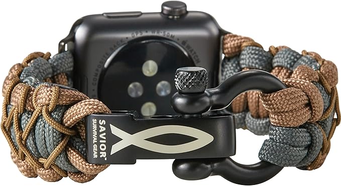 Savior Survival Gear Paracord Watch Band,Compatible with Apple Watch Band 49mm 46mm 45mm 44mm 42mm,iWatch Band Series Ultra 10 9 8 7 6 5 4 3 2 1 SE – Adjustable strap for men (Brown Gray-Khaki, Large)