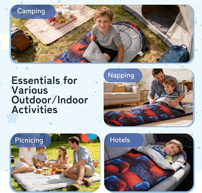 tuphen Kids Sleeping Bag - 50-77℉ 3-Season Waterproof Sleeping Bag for Boys & Girls, Lightweight 2.2 lbs Camping Gear with Compression Bag Ideal for Camping, Hiking, Indoor