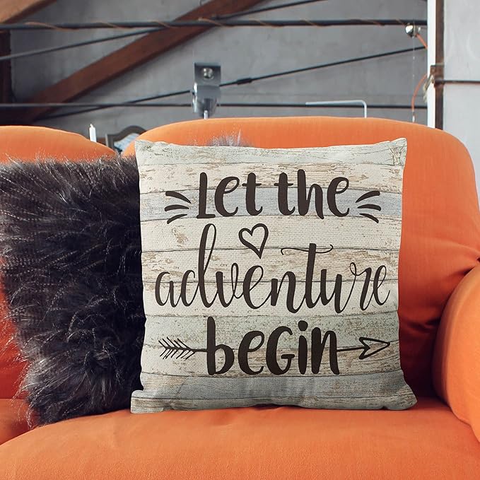 Happy Camper Pillow Covers - Two-Sided Printing Linen Pillow Cover 18x18, Camper Decorations for Inside, RV Gifts